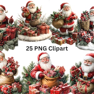25 Santa Claus Clipart, Christmas Clipart, PNG individual images on transparent background, sublimation