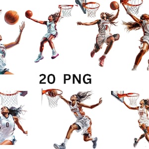 20 cliparts aquarelle de basket-ball femmes noires, clipart basket-ball, images individuelles PNG sur fond transparent, sublimation
