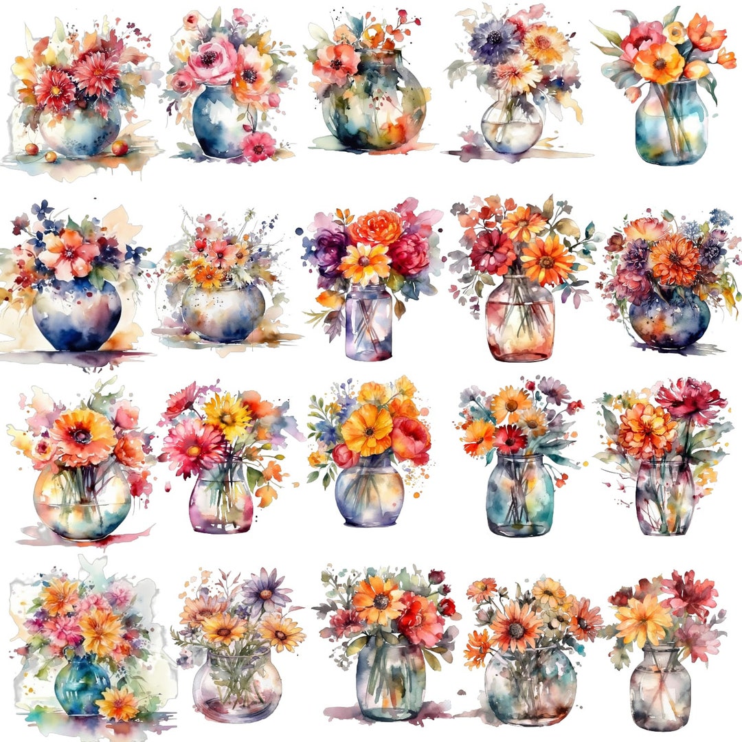 Watercolor Vase of Flowers Clipart, PNG Digital Images, High Quality ...