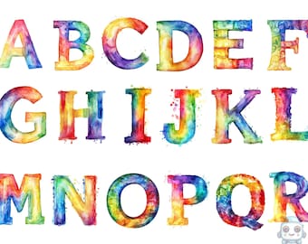 Watercolor Rainbow Alphabet Clipart - Colorful Letters Set , PNG individual images on transparent background, sublimation, commercial use
