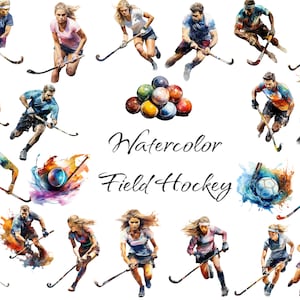 Watercolor Field Hockey Clipart, PNG digital files on transparent background, scrapbook, invitations, commercial use, instant download