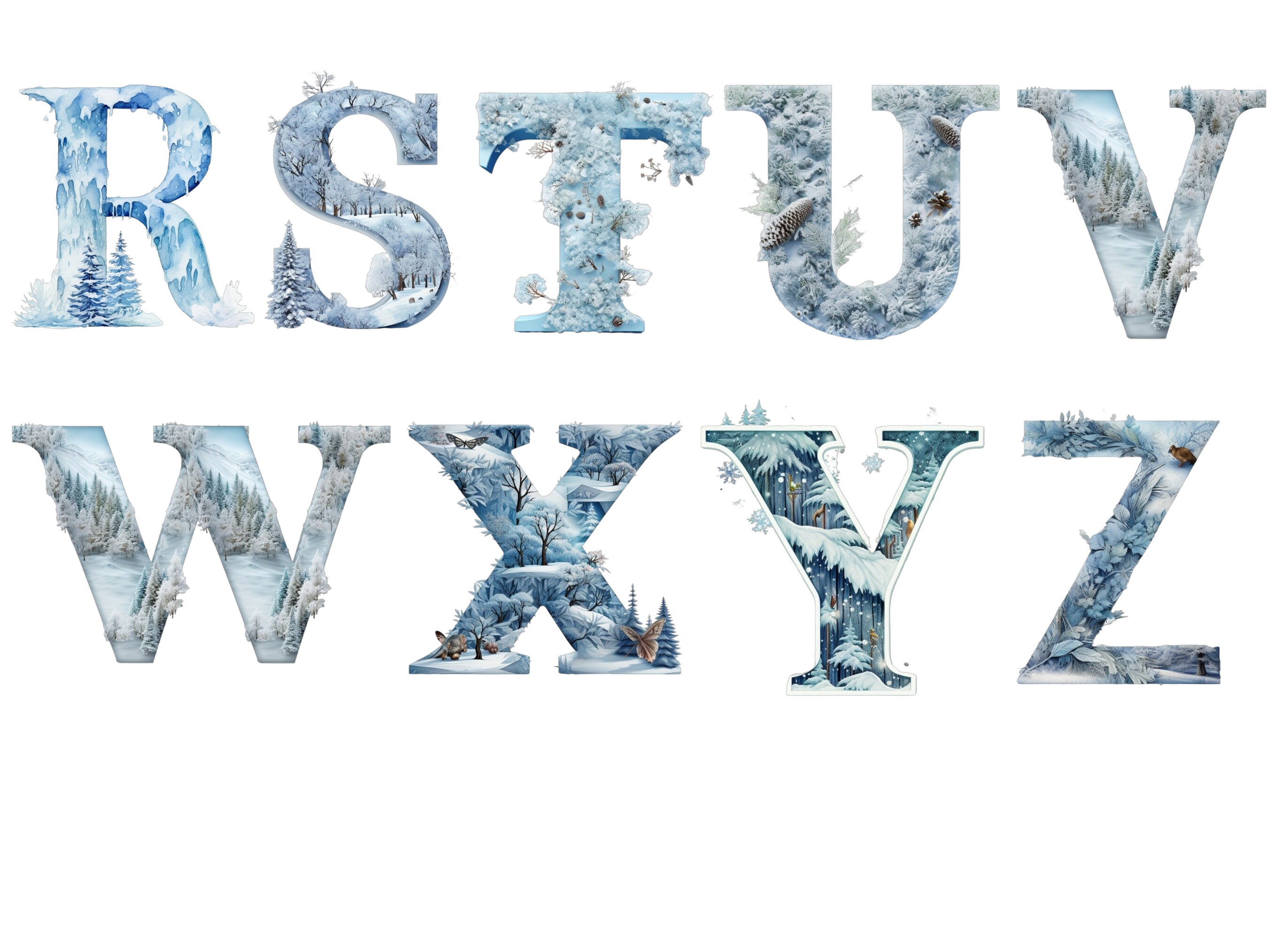 Winter Alphabet, Letters Png, Alphabet Png, Instant Download for