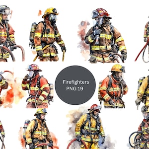 19 Feuerwehrmänner Aquarell Clipart, Feuerwehrmann Clipart, PNG einzelne Bilder auf transparentem Hintergrund, Sublimation
