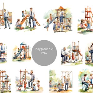23 Playgrounds Acquerello Clipart, Clipart per bambini, file digitali PNG su sfondo trasparente, sublimazione, uso commerciale