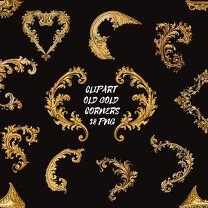 Altgold Ecken, Vintage antik ornamental Clipart, digitale Dateien auf transparentem Hintergrund, Sublimation, kommerzielle Nutzung