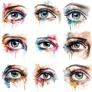Watercolor Eyelashes Clipart, beautiful PNG images, transparent background, high quality, 12x12, commercial use