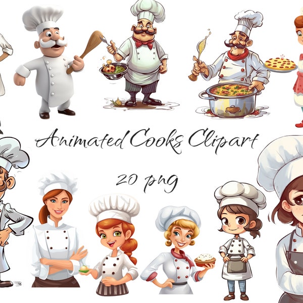 Animated Cooks Clipart PNG digital files on a transparent background, scrapbook, invitations, commercial use, instant download