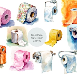 Aquarel toiletpapier clipart, individuele PNG-afbeeldingen op transparante achtergrond, sublimatie, commercieel gebruik
