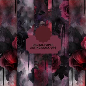Gothic Rose Digital Paper – Dark Floral Watercolor Backgrounds for Halloween & Moody Aesthetic Crafts