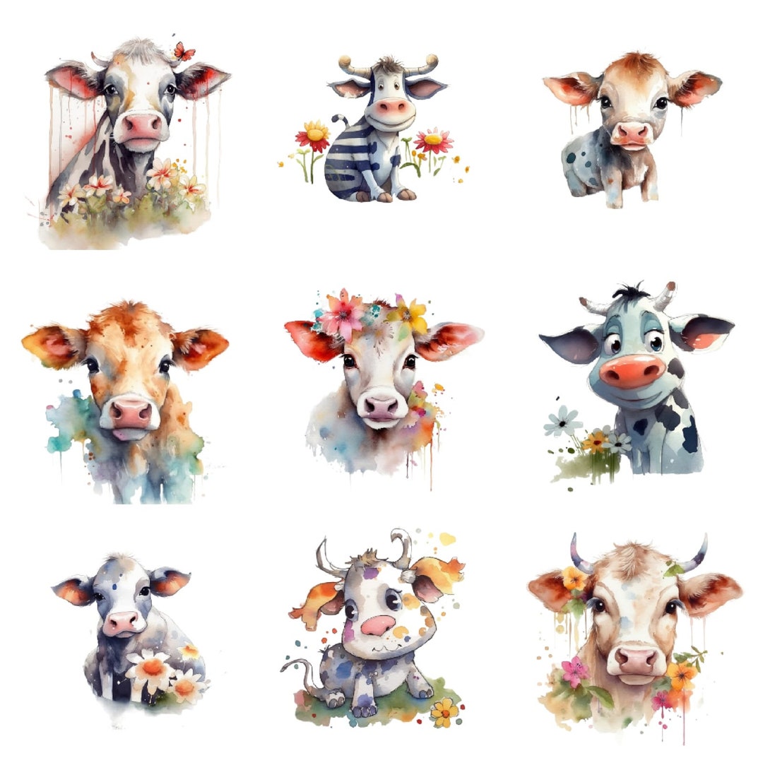 Watercolor Baby Cows Clipart, PNG Images, Instant Download Scrapbook ...