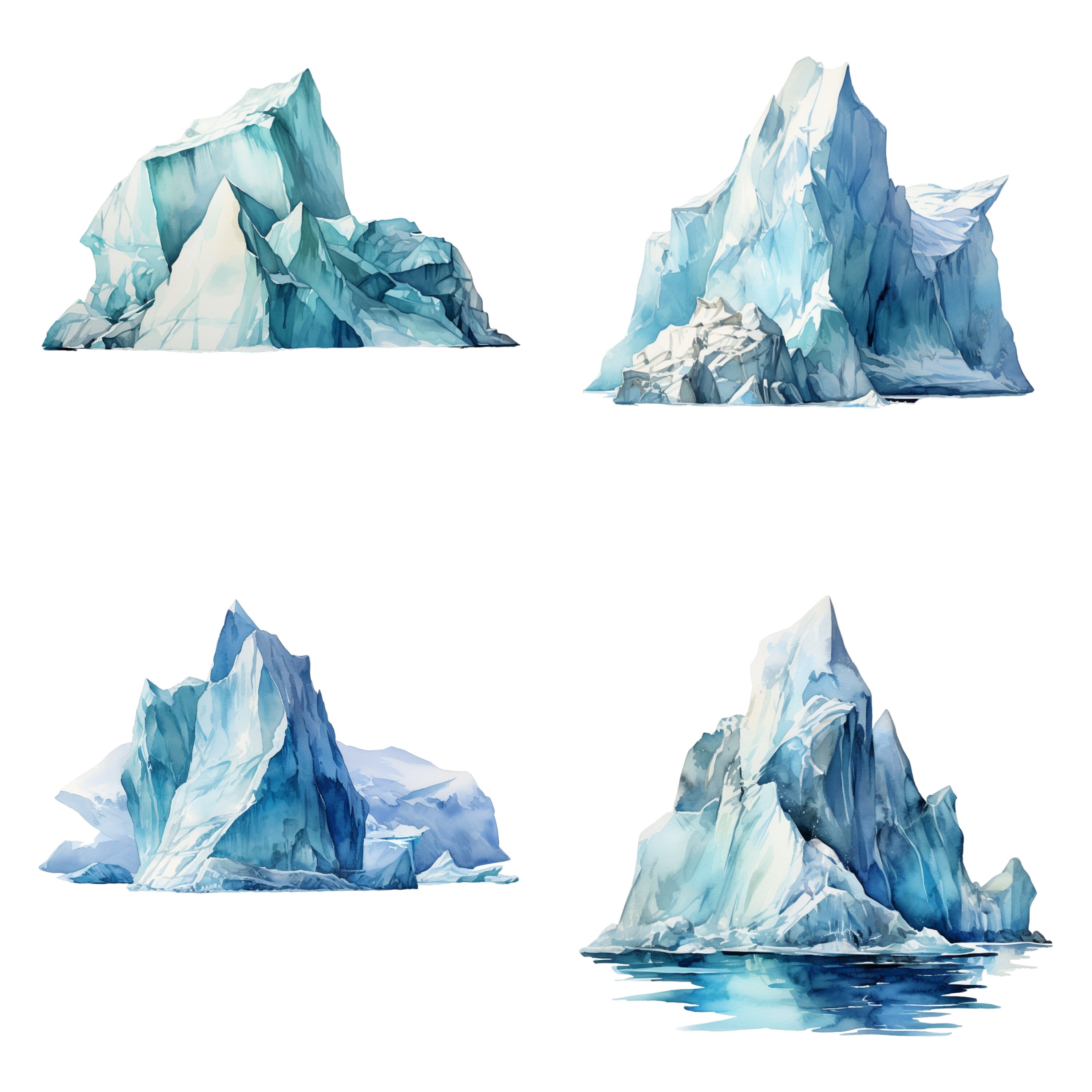 Watercolor Icebergs Clipart PNG Digital Files on Transparent - Etsy