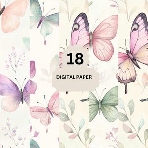 Papier numérique papillon - 18 ailes pastel et fonds floraux pour scrapbooking, cartes et travaux manuels