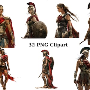 32 Spartan Women Clipart, Sparta Clipart, immagini singole PNG su sfondo trasparente, sublimazione