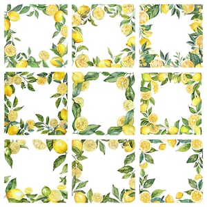 Aquarell Zitronenrahmen Clipart, Zitronen Clipart, Rahmen Ränder, PNG Einzelbilder auf transparentem Hintergrund, Sublimation