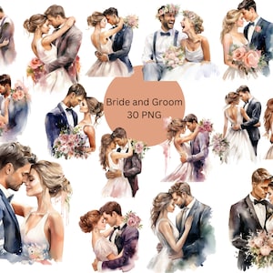 Aquarell Braut und Bräutigam Clipart, Happily Ever Married PNG, Hochzeit Clipart, transparenter Hintergrund, Einladungen, kommerzielle Nutzung