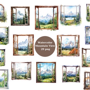 Aquarell Mountain View Clipart, PNG einzelne Bilder auf transparentem Hintergrund, Sublimation, kommerzielle Nutzung