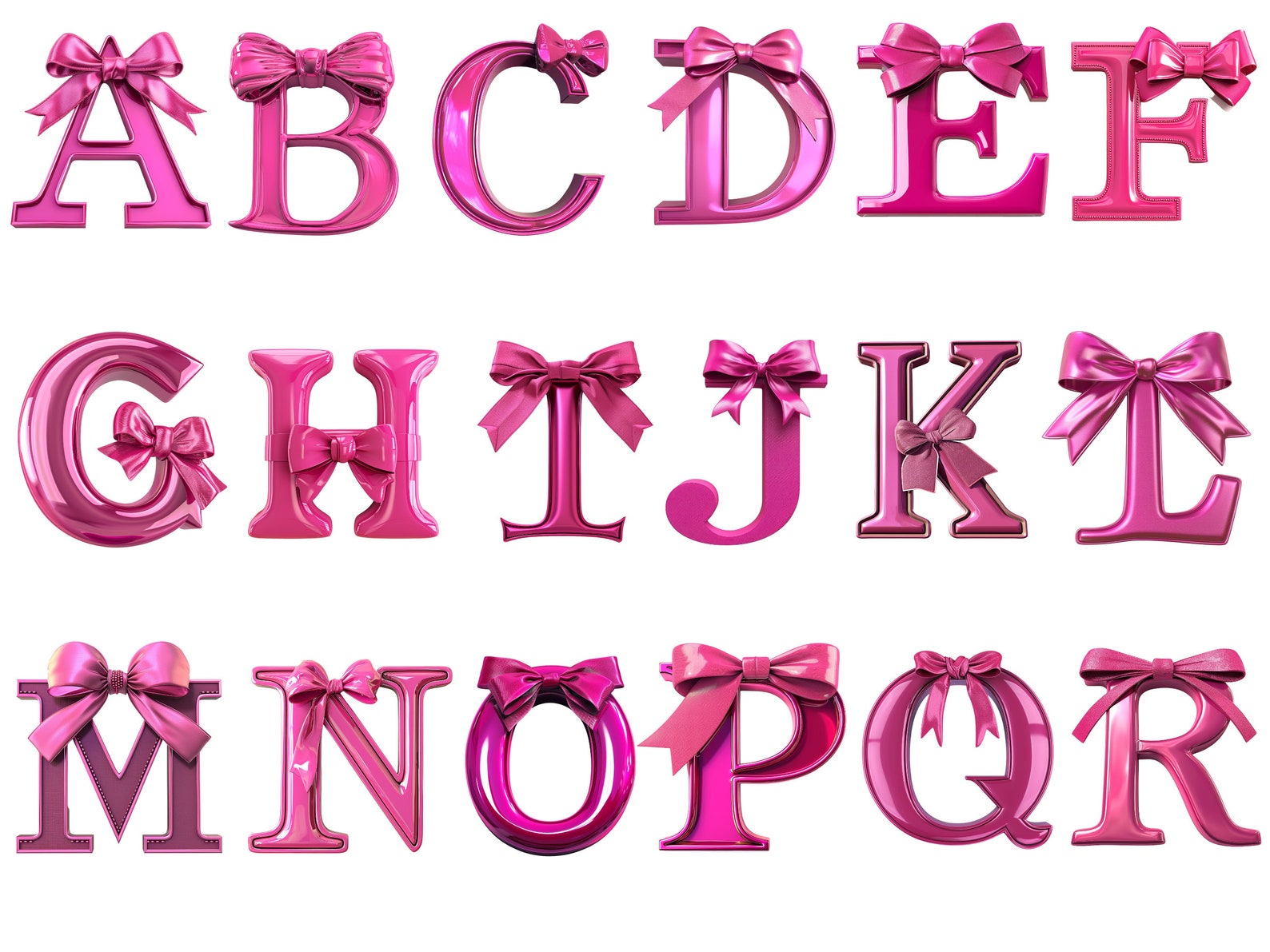 Bow Lettering Pink Bow Alphabet, Bow Letter Instant Download for Commercial Use, High ...
