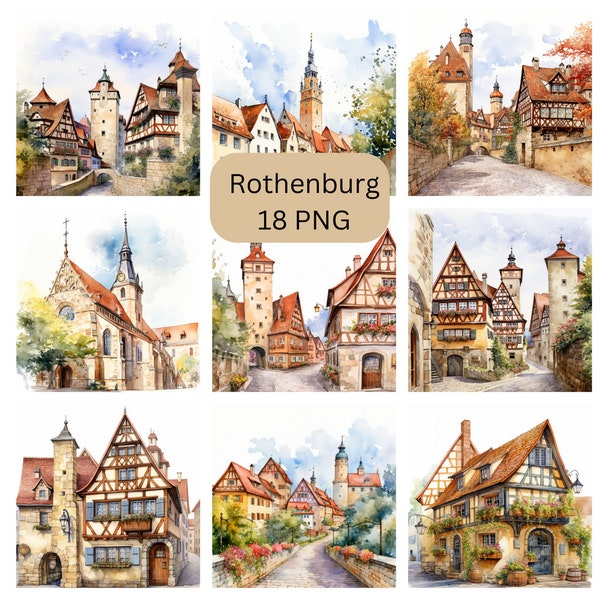 Aquarell Rothenburg Clipart, Rothenburg ob der Tauber PNG Bilder, kommerzielle Nutzung