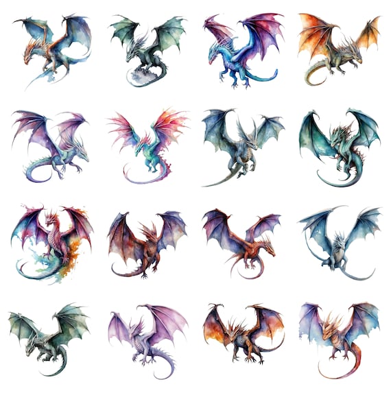 水彩画の飛龍、ドラゴン、飛龍、透明な背景、高品質、クリップアート