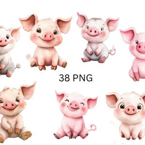 Entzückendes Baby Schwein Clipart Set - 38 PNG Illustrationen für Schweinchen - Farm Animal Art, PNG individuelle Bilder auf transparentem Hintergrund