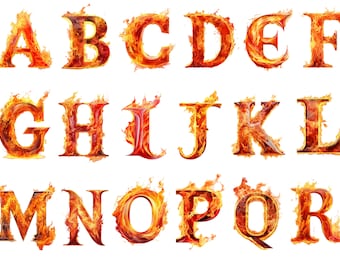 Fire alphabet, letters png, alphabet png, instant download for commercial use, High resolution, 12x12, commercial use