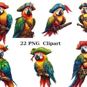 22 Piratas Papagaios Aquarela Clipart, Animais Clipart, PNG imagens individuais em fundo transparente, sublimação