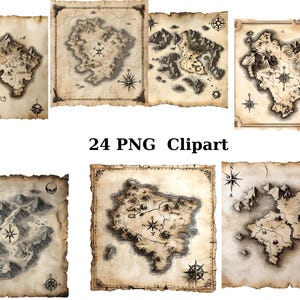 24 Schatzkarten Aquarell Clipart, PNG einzelne Bilder auf transparentem Hintergrund, Sublimation