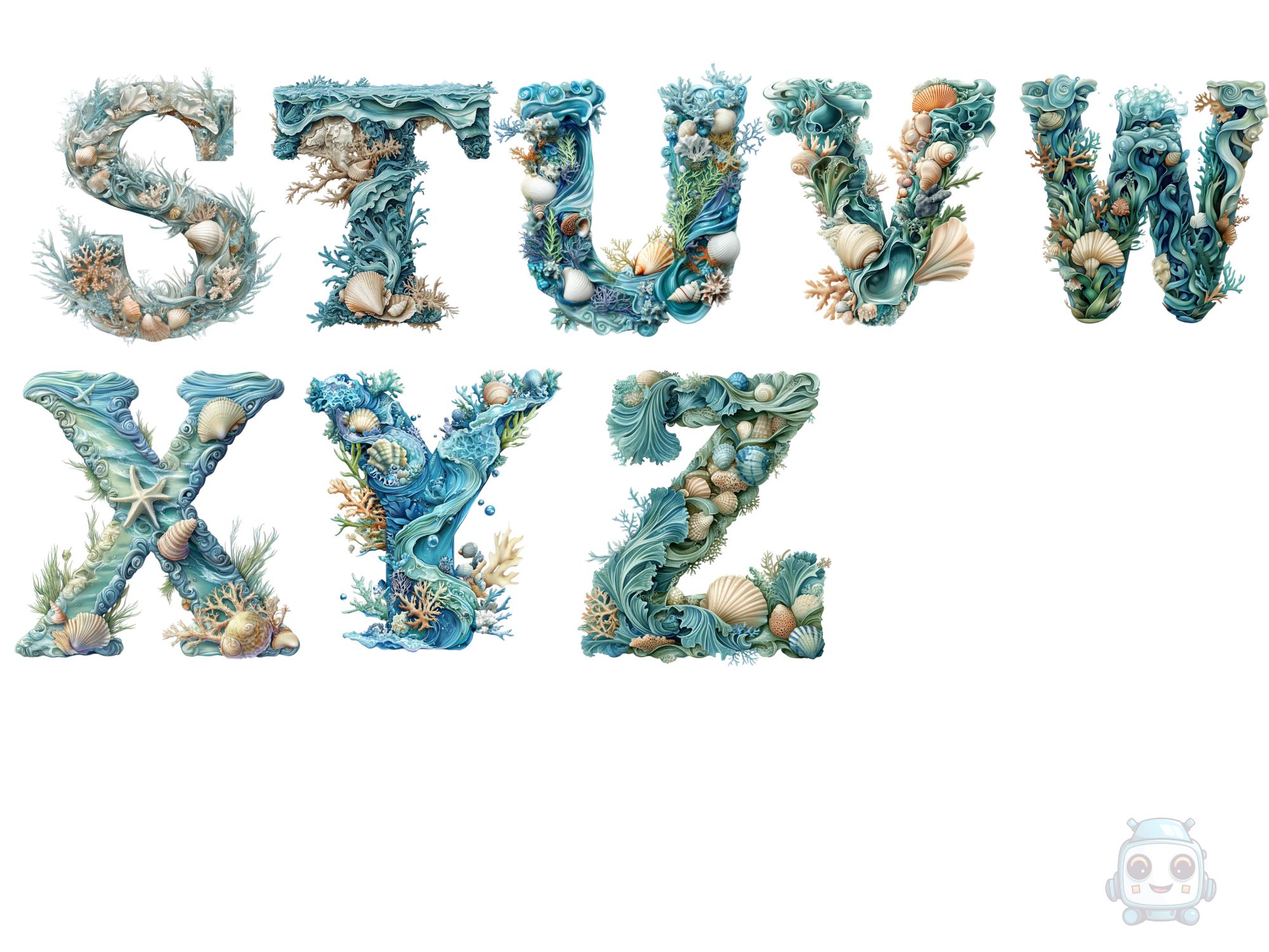 Ocean-themed Alphabet Clipart Set - Seashells & Coral Letters - Marine ...