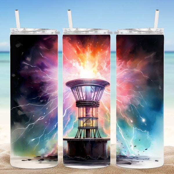 Tesla Coil, Watercolor PNG, Printable Tumbler Design, 20 oz Tumbler Sublimation Design, Straight and Tapered Tumbler Wrap, Instant Download