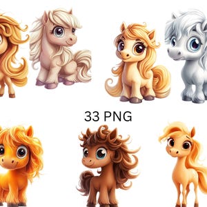 Entzückendes Pony Clipart Bundle - 33 PNG Bilder - Niedliche Cartoon Pferde für Kinderprojekte, Scrapbooking und Basteln