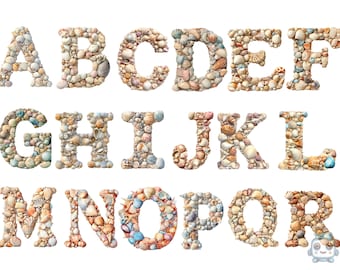 Seashell Alphabet Watercolor Clipart, Alphabet Clipart, PNG individual images on transparent background, sublimation