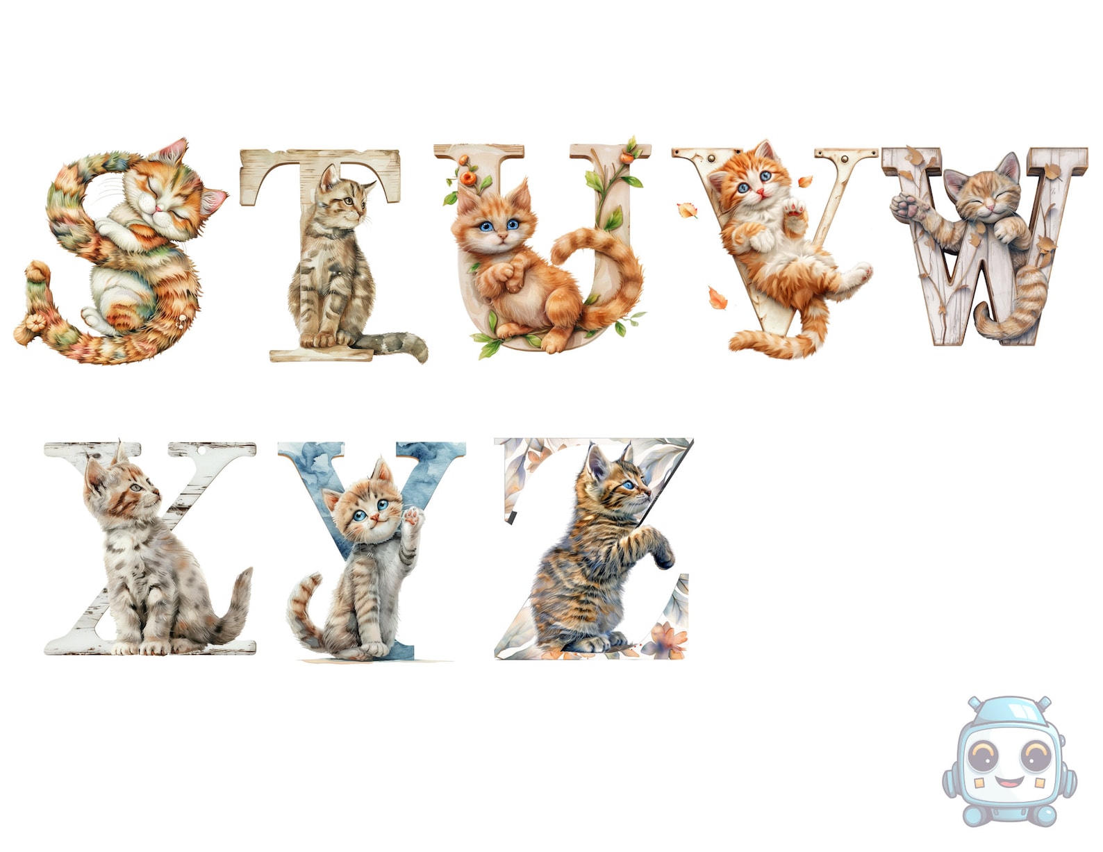 Watercolor Cat Alphabet Clipart, Cat Letters PNG Digital Files on ...