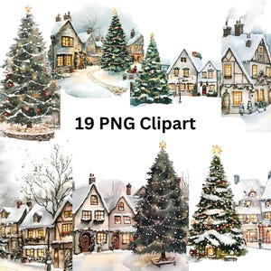 19 Holiday Villages Clipart, Christmas Clipart, PNG individual images on transparent background, sublimation