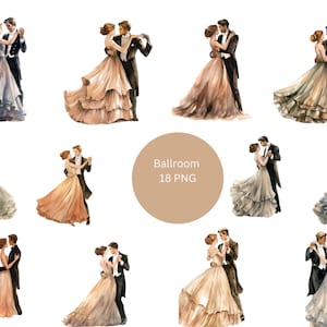 Clipart ad acquerello di 18 sale da ballo, clipart di danza, singole immagini PNG su sfondo trasparente, sublimazione