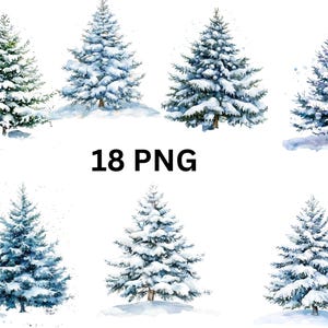 Verschneite Weihnachtsbaum Clipart | 18 PNG Winterbäume, PNG Einzelbilder auf transparentem Hintergrund, Sublimation
