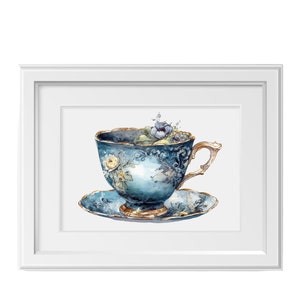 Watercolor Vintage Tea Cups Clipart, PNG digital images, transparent background, commercial use, instant download image 2