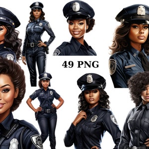 49 schwarze Frauen Polizisten Clipart, Women of Color, Polizei Clipart, PNG individuelle Bilder auf transparentem Hintergrund, Sublimation