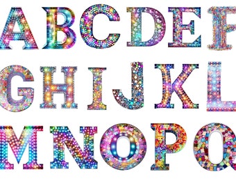 Disco Alphabet, clipart, 12x12, commercial use, transparent background