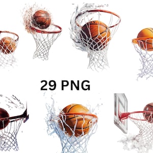 29 Basketballkörbe mit Ball Aquarell Clipart, Basketball Clipart, PNG einzelne Bilder auf transparentem Hintergrund, Sublimation