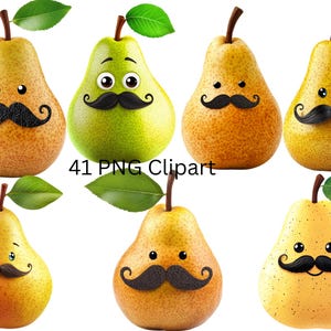 41 divertenti clipart di pere ad acquerello, clipart di frutta, immagini PNG singole su sfondo trasparente, sublimazione, uso commerciale
