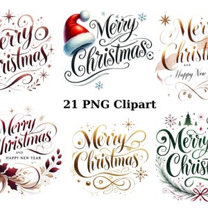 Elegantes Merry Christmas Clipart Bundle - 21 Festive Holiday Designs, PNG einzelne Bilder auf transparentem Hintergrund, Sublimation