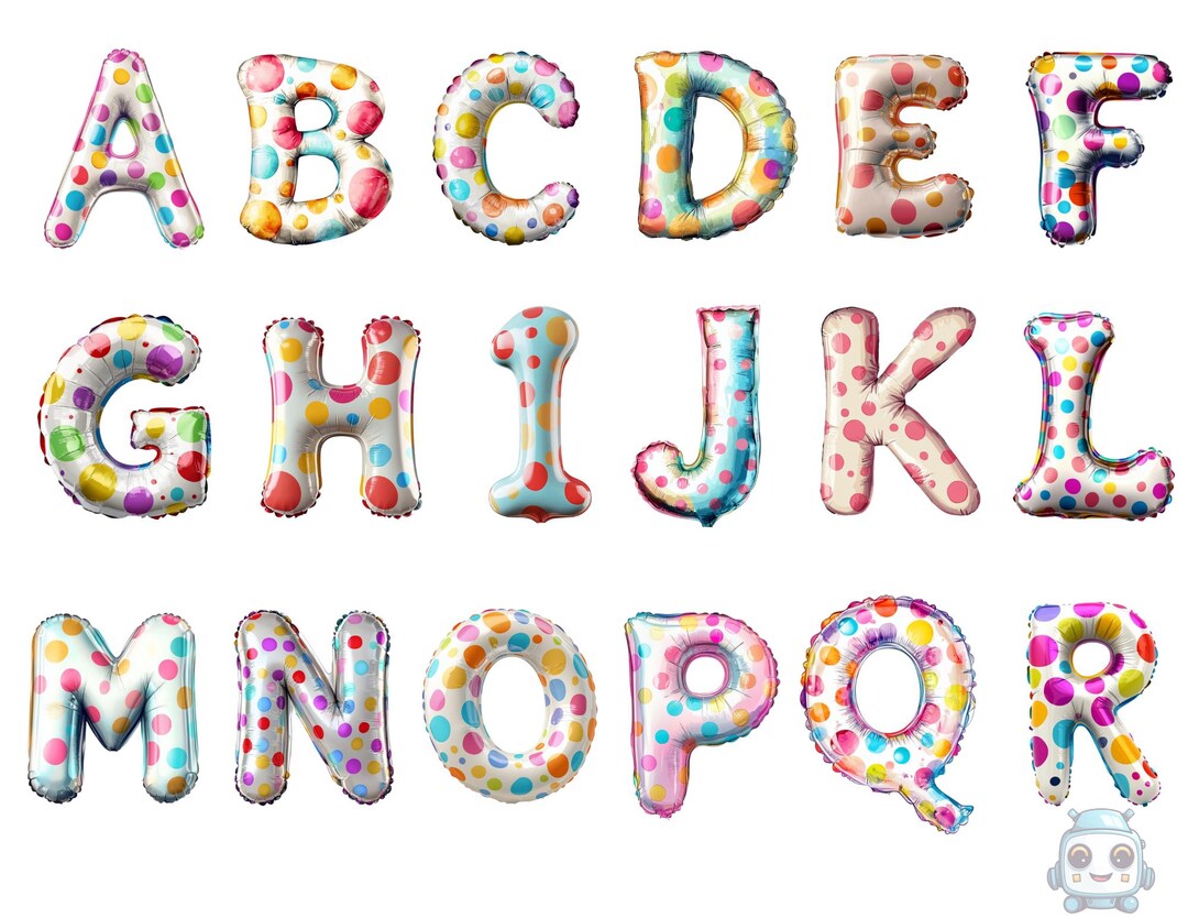 Colorful Balloon Letters Alphabet Clipart - Fun Polka Dot Party Font ...