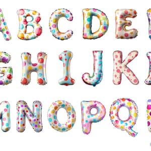 Colorful Balloon Letters Alphabet Clipart - Fun Polka Dot Party Font, instant download for commercial use, High resolution, commercial use