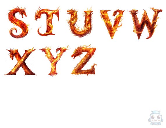 dragon　Letter Dragon Flame Alphabet - Fiery Letter Png, Instant Download