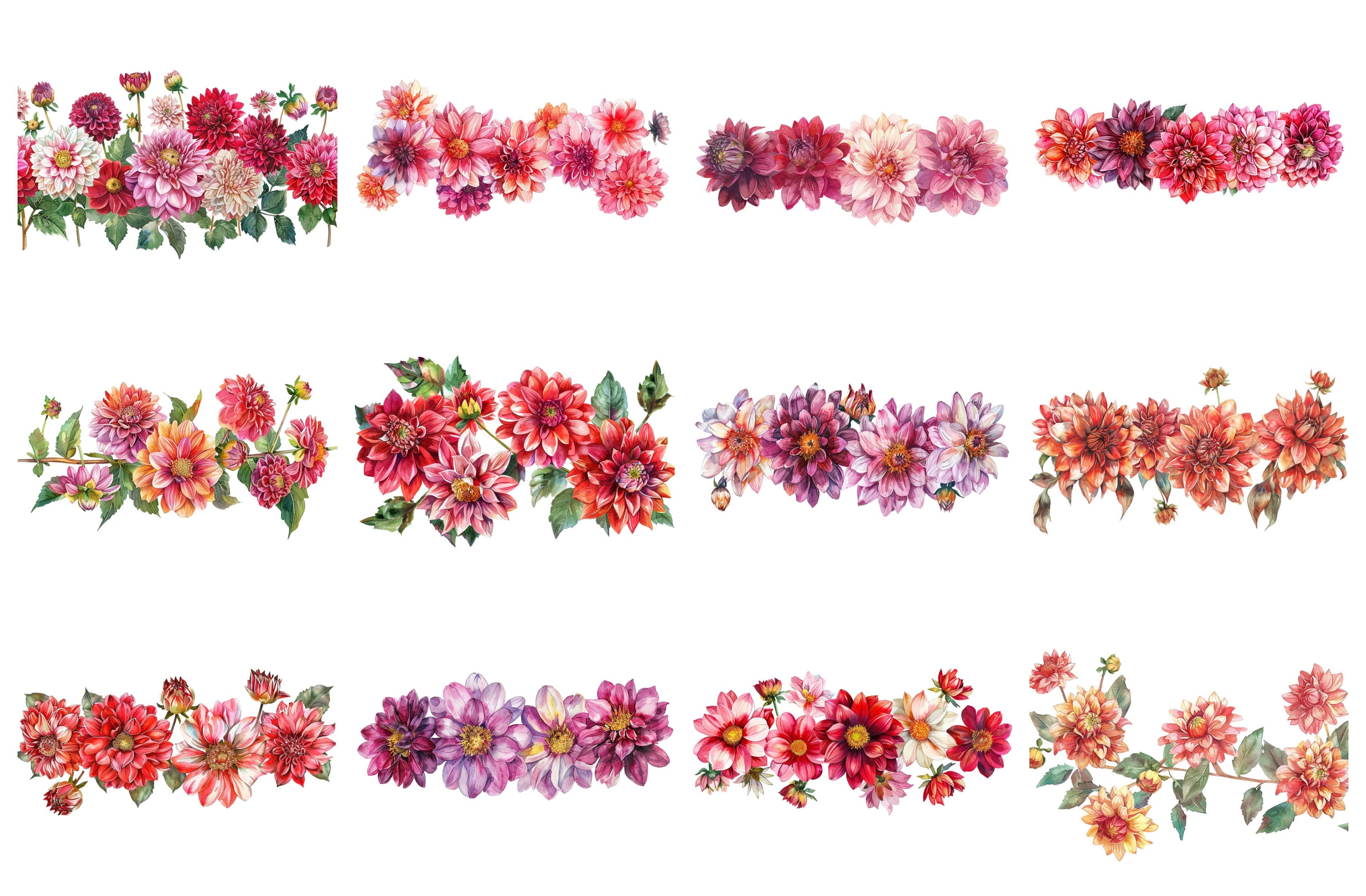 31-dahlia-borders-watercolor-clipart-floral-clipart-png-digital-files