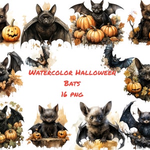 Watercolor Bats Clipart PNG digital files on transparent background, Halloween, scrapbook, invitations, commercial use, instant download
