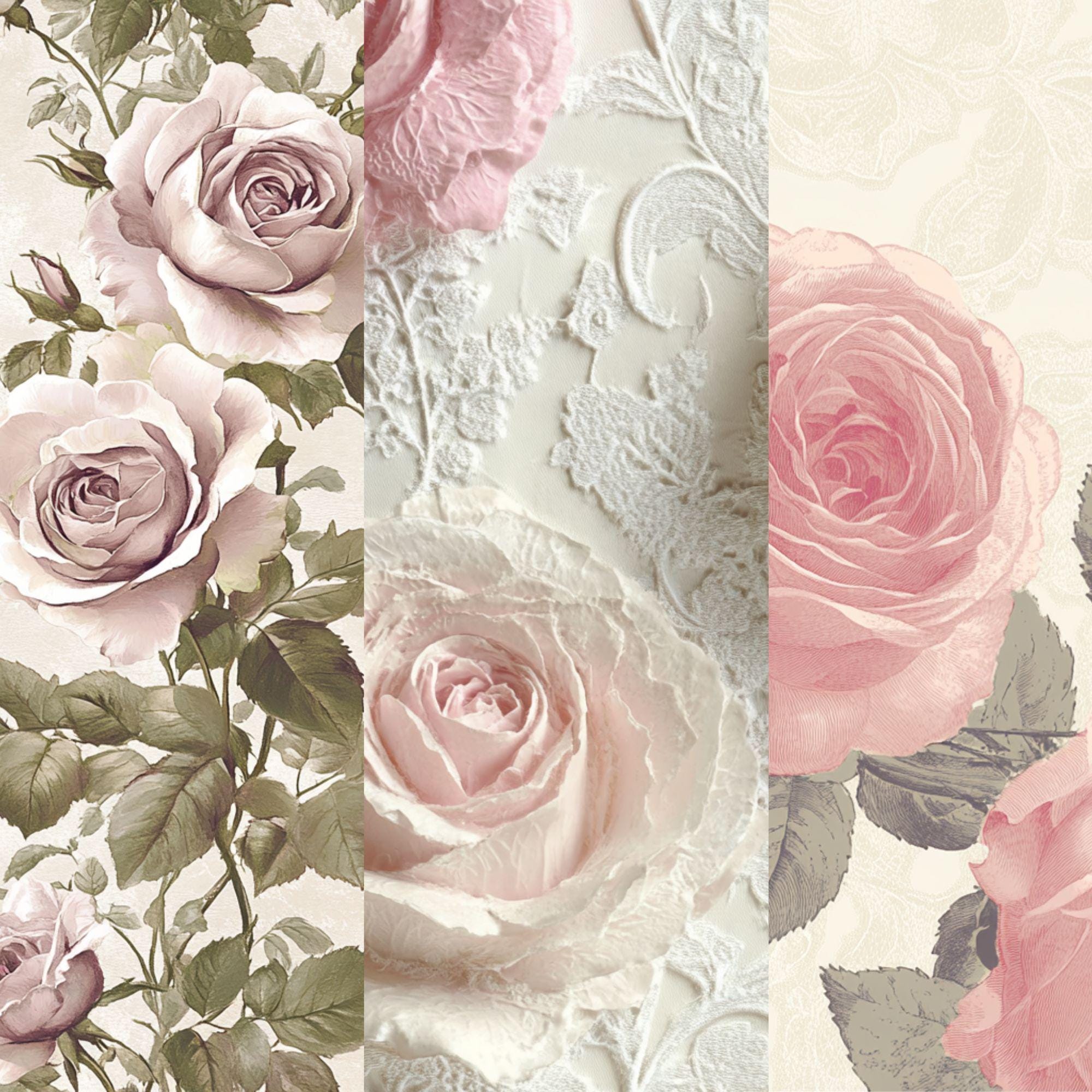 Vintage Rose Digital Paper - Romantic Pink Cream Floral Backgrounds ...