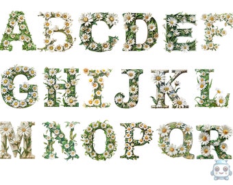 Daisy flower alphabet, letters png, alphabet png, instant download for commercial use, High resolution, 12x12, commercial use