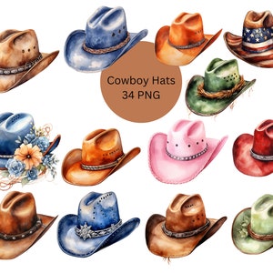 Aquarell Cowboyhüte Clipart, digitale PNG-Dateien auf einem transparenten Hintergrund, Sublimationsdesign, Scrapbook, kommerzielle Nutzung