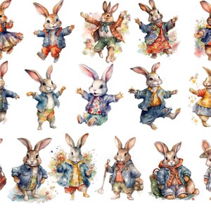 Watercolor Bunnies Clipart, PNG digital images, high quality, transparent background, 12x12, commercial use, instant download
